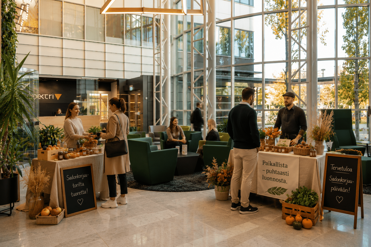 Sadonkorjuu Pop-Up -markkinat Spektrin aulassa