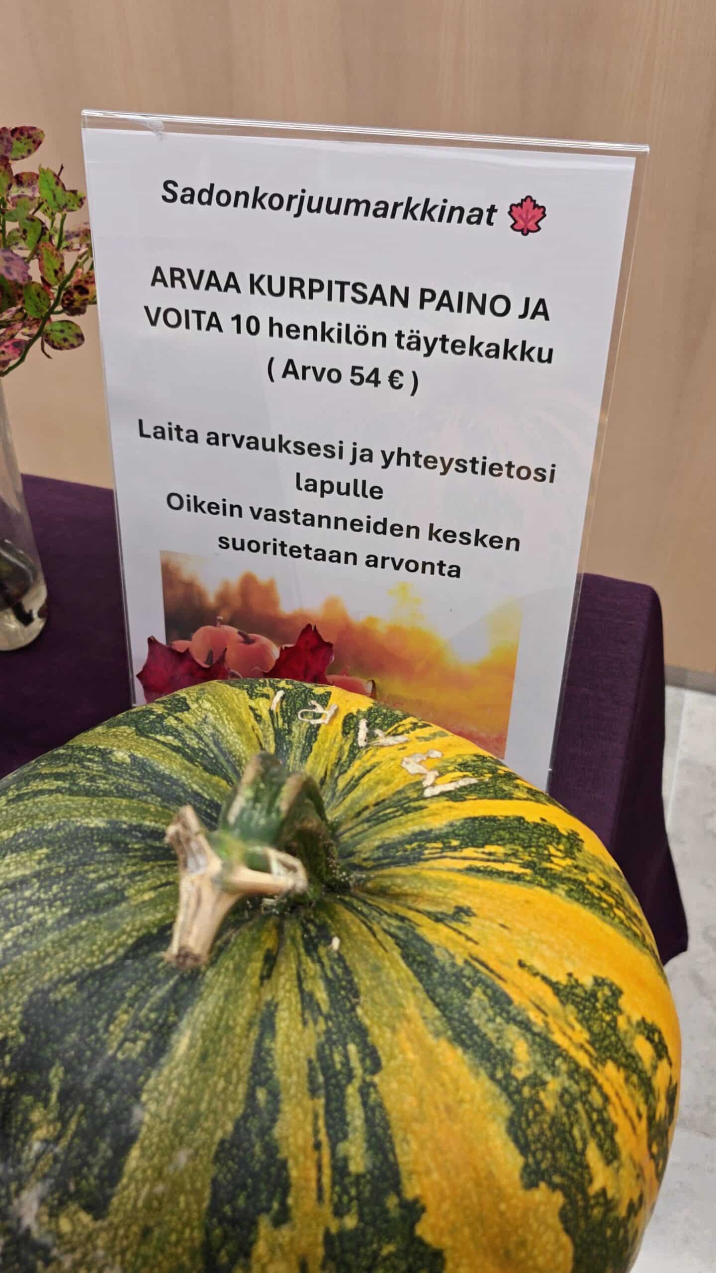 Kurpitsan painon arvauskisa Sadonkorjuu Pop-Upissa